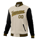 Custom Cream & Black Solid Color Varsity Jacket JA01240607WY109