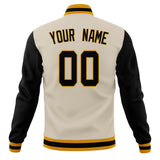 Custom Cream & Black Solid Color Varsity Jacket JA01240607WY110