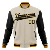 Custom Cream & Black Solid Color Varsity Jacket JA01240607WY110