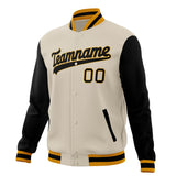 Custom Cream & Black Solid Color Varsity Jacket JA01240607WY110