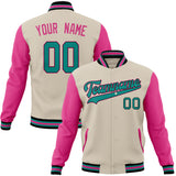 Custom Cream & Pink Solid Color Varsity Jacket