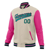 Custom Cream & Pink Solid Color Varsity Jacket JA01240607WY111