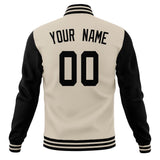 Custom Cream & Black Solid Color Varsity Jacket JA01240607WY112