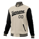 Custom Cream & Black Solid Color Varsity Jacket JA01240607WY112