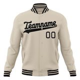 Custom Cream & Black Solid Color Varsity Jacket JA01240607WY114