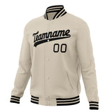 Custom Cream & Black Solid Color Varsity Jacket JA01240607WY114