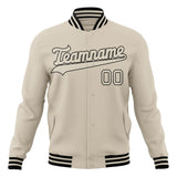 Custom Cream & Black Solid Color Varsity Jacket JA01240607WY115