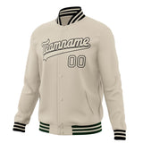 Custom Cream & Black Solid Color Varsity Jacket JA01240607WY115