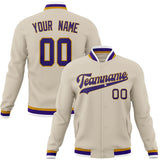 Custom Cream & Purple Solid Color Varsity Jacket