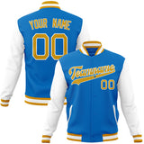 Custom Electric-Blue & Gold Solid Color Varsity Jacket