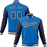 Custom Electric-Blue & Navy Solid Color Varsity Jacket