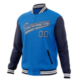 Custom Electric-Blue & Navy Solid Color Varsity Jacket JA01240607WY162