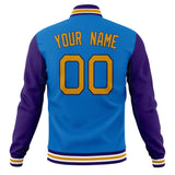 Custom Electric-Blue & Purple Solid Color Varsity Jacket JA01240607WY163