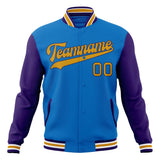 Custom Electric-Blue & Purple Solid Color Varsity Jacket JA01240607WY163