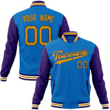 Custom Electric-Blue & Purple Solid Color Varsity Jacket JA01240607WY163