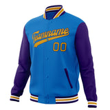 Custom Electric-Blue & Purple Solid Color Varsity Jacket JA01240607WY163