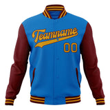 Custom Electric-Blue & Crimson Solid Color Varsity Jacket JA01240607WY165