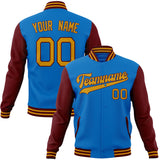 Custom Electric-Blue & Crimson Solid Color Varsity Jacket