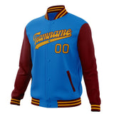 Custom Electric-Blue & Crimson Solid Color Varsity Jacket JA01240607WY165