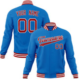 Custom Electric-Blue & Red Solid Color Varsity Jacket