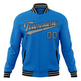 Custom Electric-Blue & Gray Solid Color Varsity Jacket JA01240607WY167