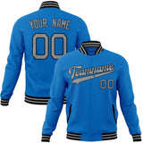 Custom Electric-Blue & Gray Solid Color Varsity Jacket