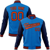 Custom Electric-Blue & Navy Solid Color Varsity Jacket JA01240607WY169