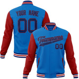 Custom Electric-Blue & Red Solid Color Varsity Jacket