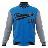 Custom Electric-Blue & Gray Solid Color Varsity Jacket JA01240607WY175