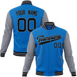 Custom Electric-Blue & Gray Solid Color Varsity Jacket