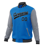 Custom Electric-Blue & Gray Solid Color Varsity Jacket JA01240607WY175