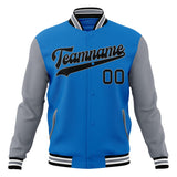 Custom Electric-Blue & Gray Solid Color Varsity Jacket JA01240607WY176