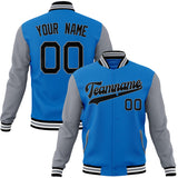 Custom Electric-Blue & Gray Solid Color Varsity Jacket JA01240607WY176