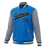 Custom Electric-Blue & Gray Solid Color Varsity Jacket JA01240607WY176