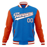 Custom Electric-Blue & Orange Solid Color Varsity Jacket JA01240607WY177