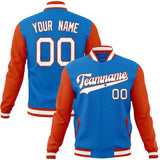 Custom Electric-Blue & Orange Solid Color Varsity Jacket JA01240607WY177