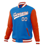 Custom Electric-Blue & Orange Solid Color Varsity Jacket JA01240607WY177