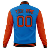 Custom Electric-Blue & Orange Solid Color Varsity Jacket JA01240607WY178