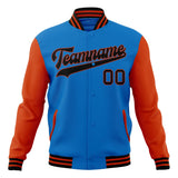 Custom Electric-Blue & Orange Solid Color Varsity Jacket JA01240607WY178