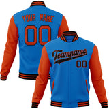 Custom Electric-Blue & Orange Solid Color Varsity Jacket JA01240607WY178