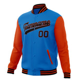 Custom Electric-Blue & Orange Solid Color Varsity Jacket JA01240607WY178