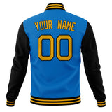 Custom Electric-Blue & Black Solid Color Varsity Jacket JA01240607WY181