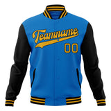 Custom Electric-Blue & Black Solid Color Varsity Jacket JA01240607WY181