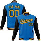 Custom Electric-Blue & Black Solid Color Varsity Jacket JA01240607WY181