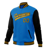 Custom Electric-Blue & Black Solid Color Varsity Jacket JA01240607WY181