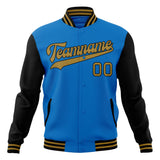 Custom Electric-Blue & Black Solid Color Varsity Jacket JA01240607WY182