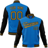 Custom Electric-Blue & Black Solid Color Varsity Jacket JA01240607WY182