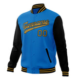 Custom Electric-Blue & Black Solid Color Varsity Jacket JA01240607WY182