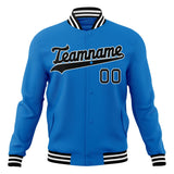 Custom Electric-Blue & Black Solid Color Varsity Jacket JA01240607WY183