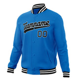 Custom Electric-Blue & Black Solid Color Varsity Jacket JA01240607WY183